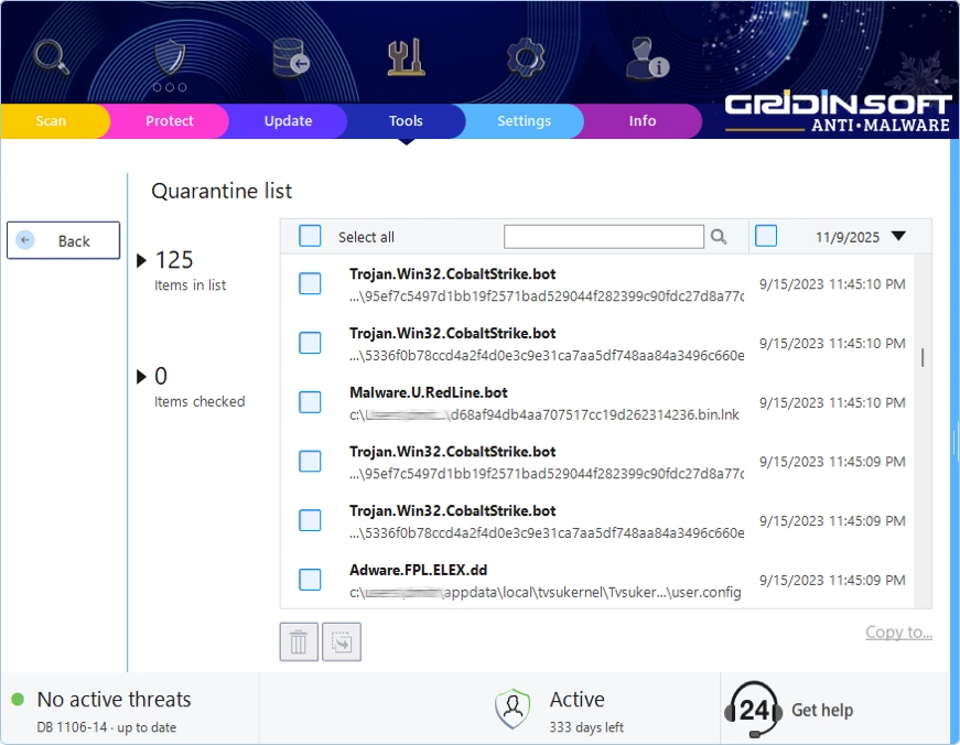 Gridinsoft Anti-Malware — Quarantine