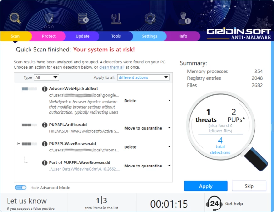 Gridinsoft Anti-Malware — Scan results