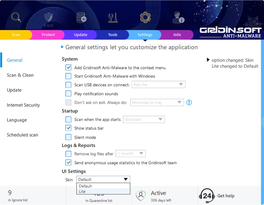 Gridinsoft Anti-Malware — Settings